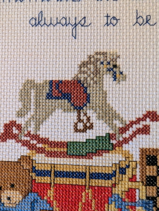 Cross-stitched Framed Toy Themed Child's Nursery Playroom Bedroom Wood Frame 15" - Picture 6 of 9